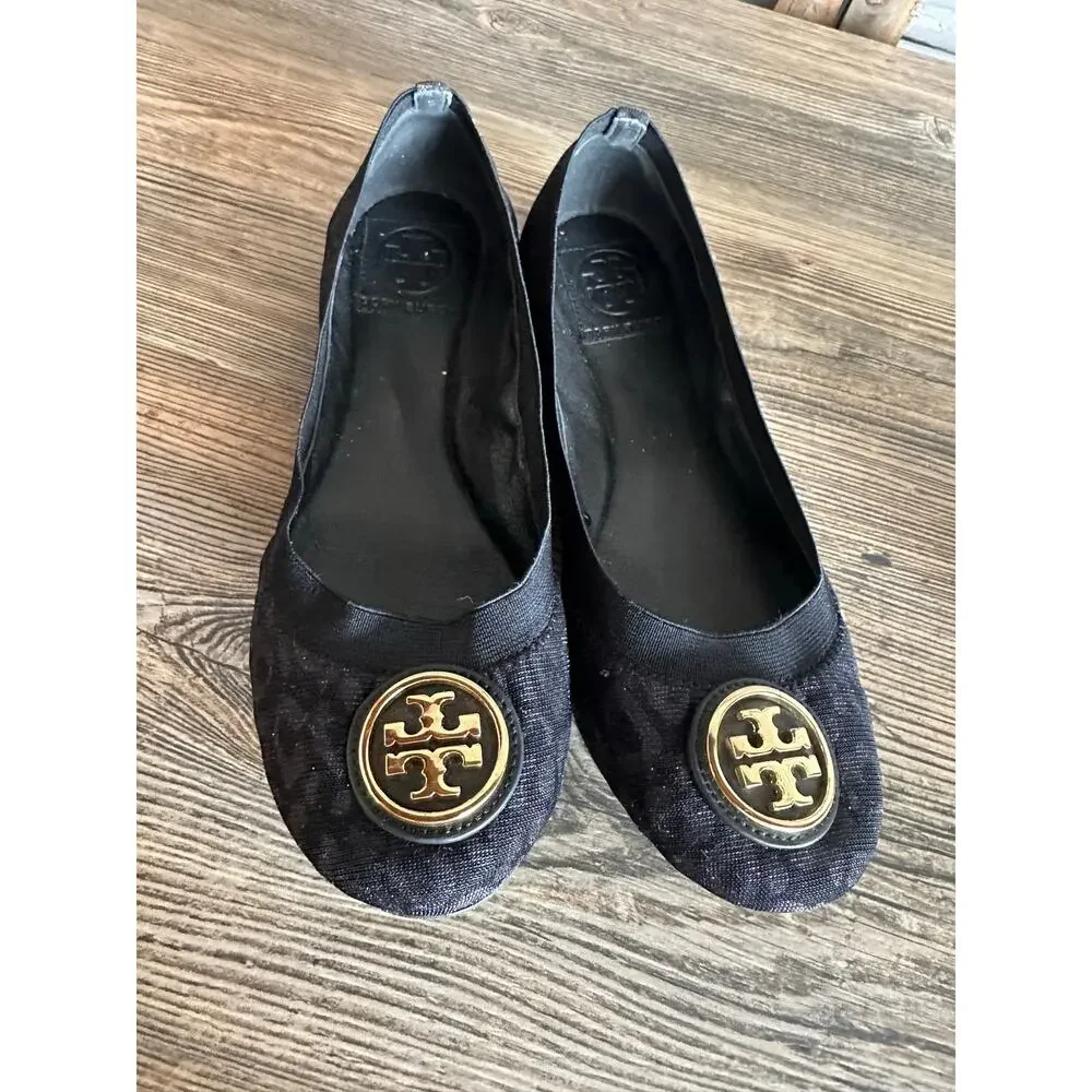 Tory Burch Caroline Ballet Flats 7.5 M Black Gray Animal Print